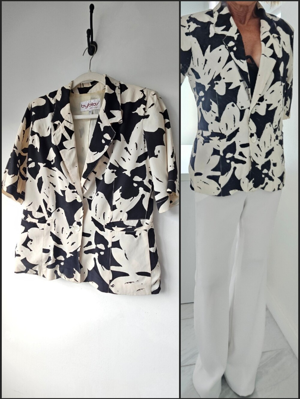 Byblos Vintage Short Sleeve Two Button Graphic Blazer